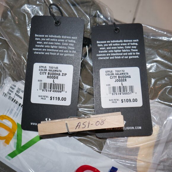 True Religion Men's 2 PC Sweatsuit Fleece Tracksuit Matching Outfit Olive Green - Picture 10 of 11